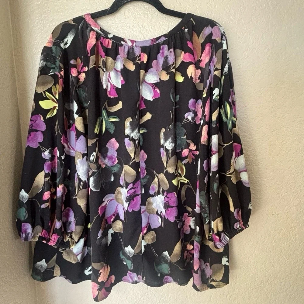Ava‎ & Viv 2X blouse black floral shirt long sleeve womens top - Picture 2 of 9